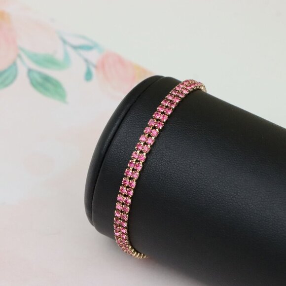Elegant Rose Gold Bracelet with Sparkling Pink Stones, Adjustable Fit, XPBL0729 - Picture 10 of 12